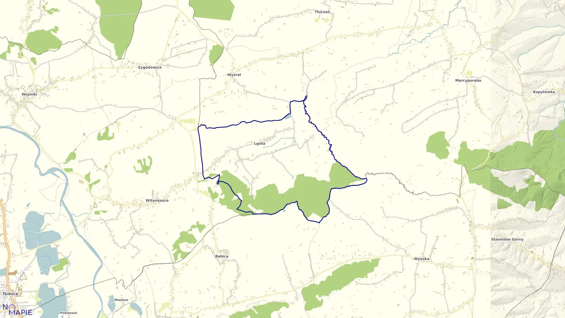 Mapa obrębu LGOTA w gminie Tomice