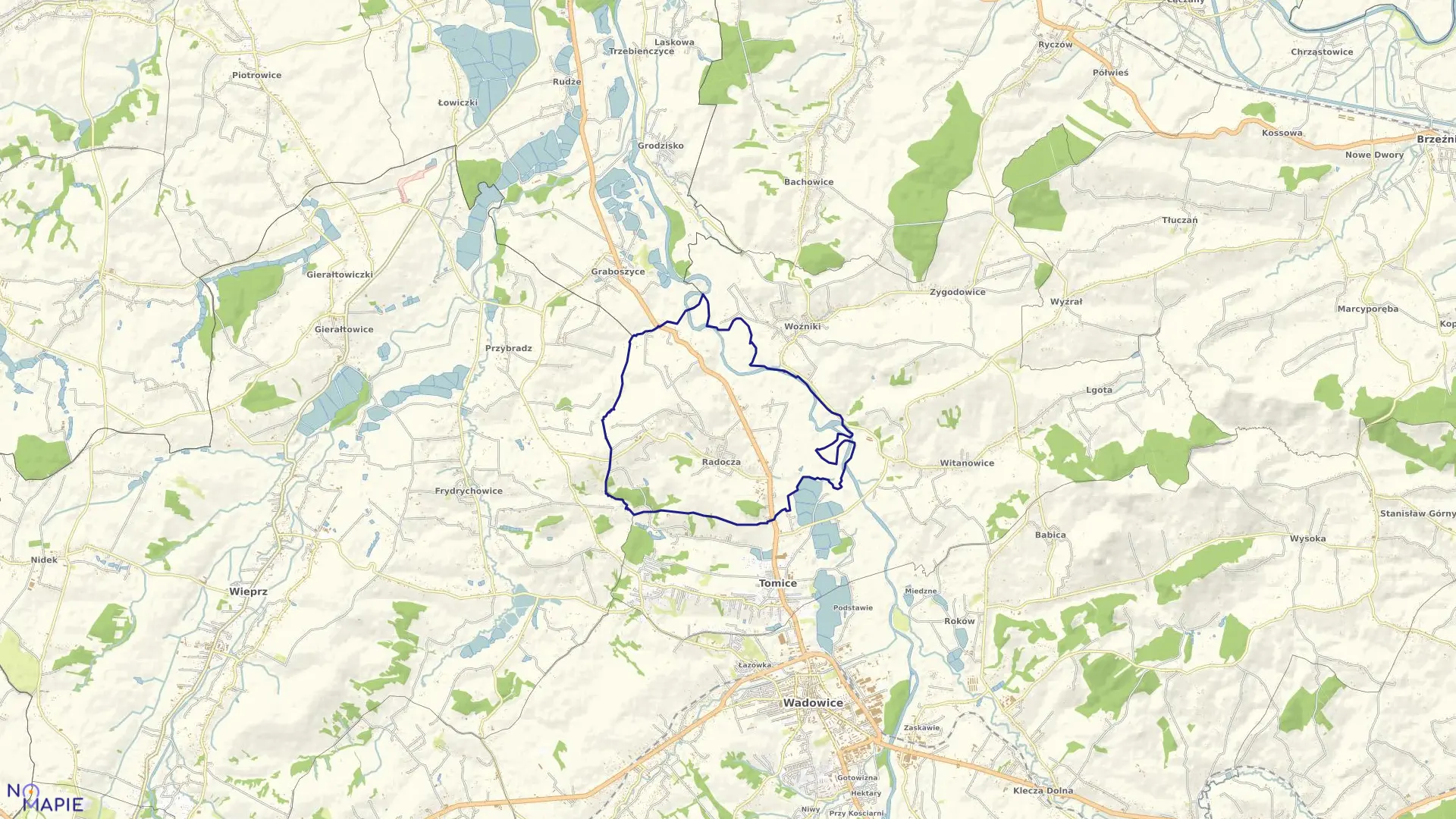 Mapa obrębu RADOCZA w gminie Tomice