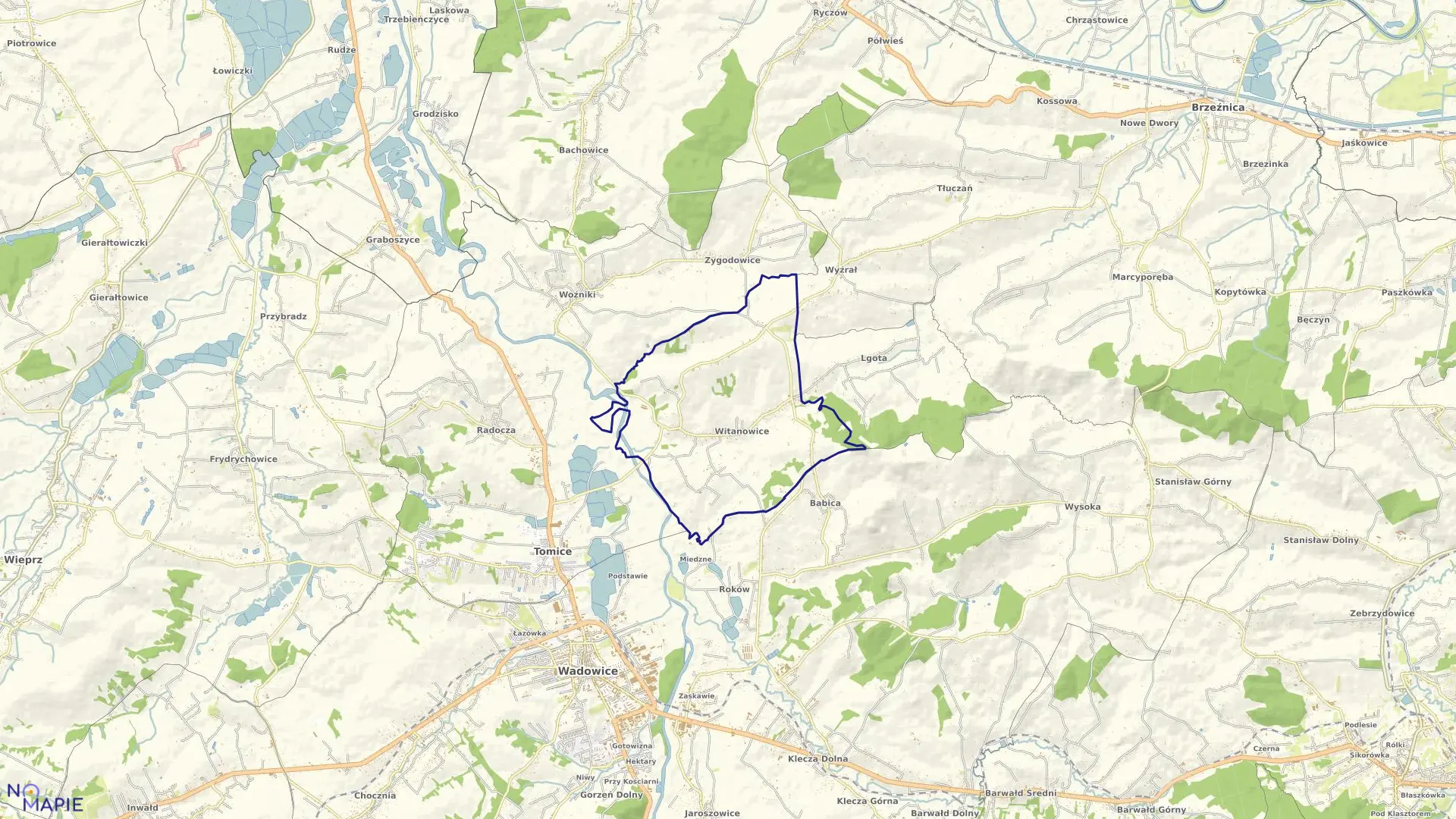 Mapa obrębu WITANOWICE w gminie Tomice