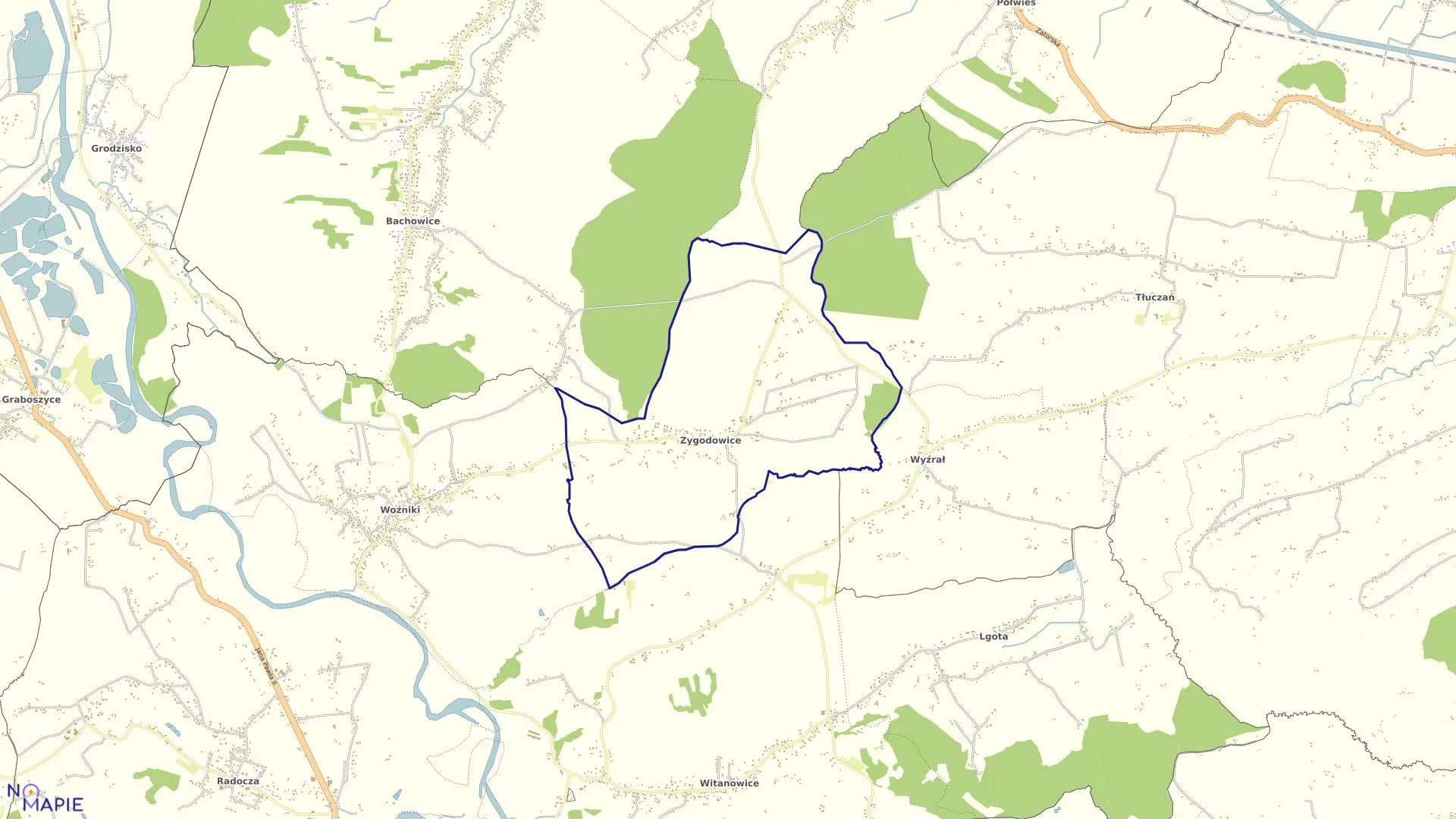 Mapa obrębu ZYGODOWICE w gminie Tomice